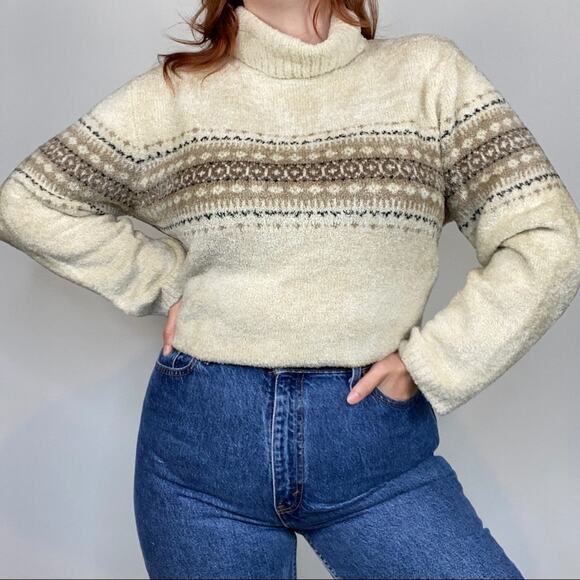 Vintage Y2K Size XL Croft & Barrow Neutral Tan Oversized Fuzzy Cowl Neck Sweater - Picture 7 of 12